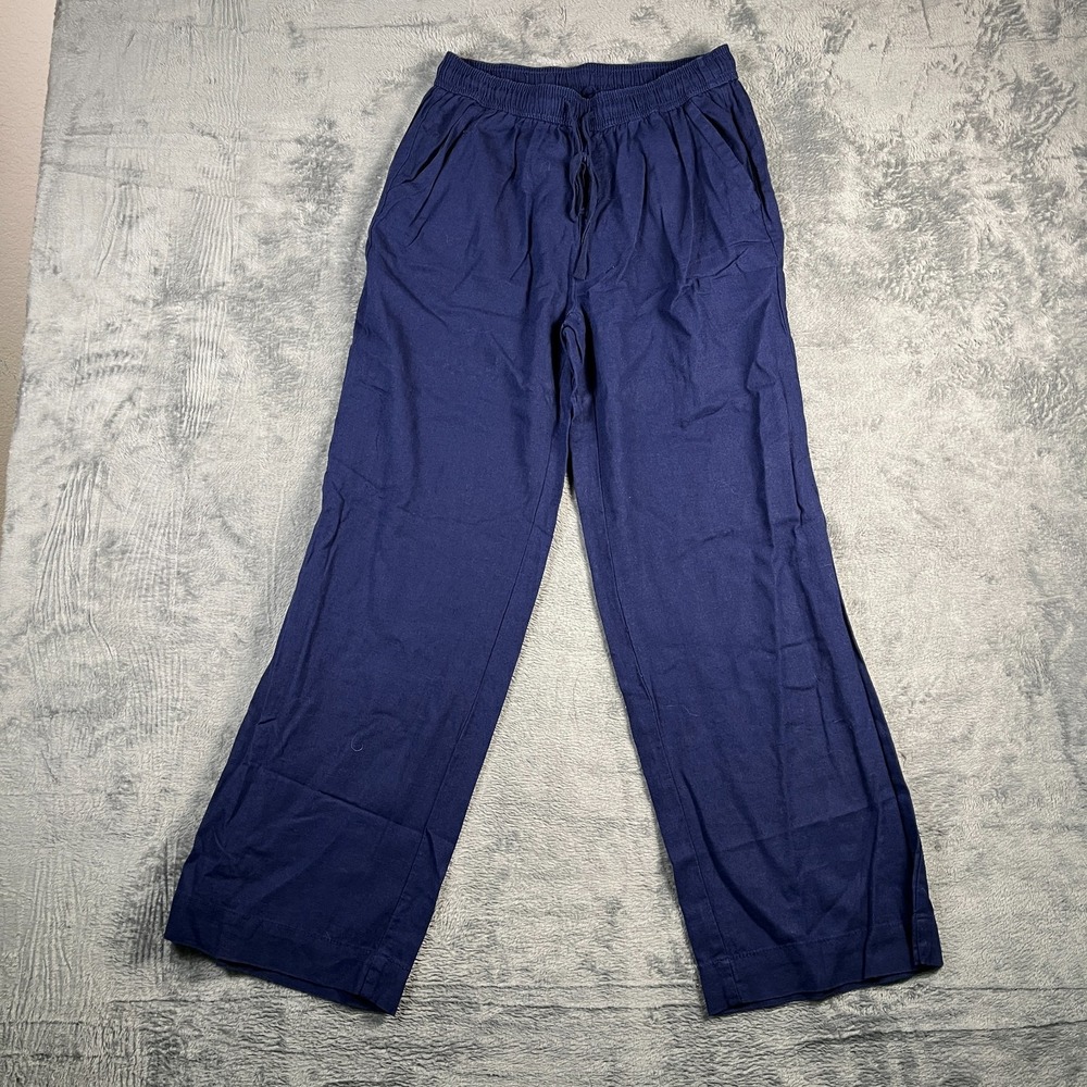 Briggs Pants Womens Medium Dark Blue Pleated Relaxed Fit Straight Leg Drawstring